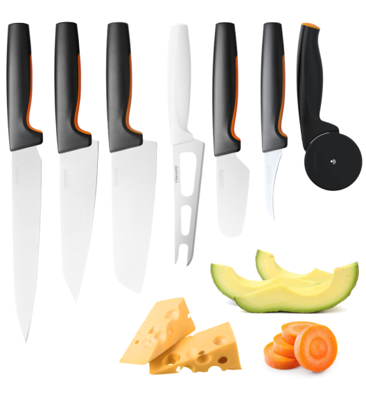 FISKARS FUNCTIONAL FORM Komplet 7 noży kuchennych luzem + Ostrzałka EDGE