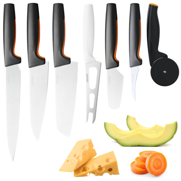 FISKARS FUNCTIONAL FORM Komplet 7 noży kuchennych luzem + Ostrzałka EDGE