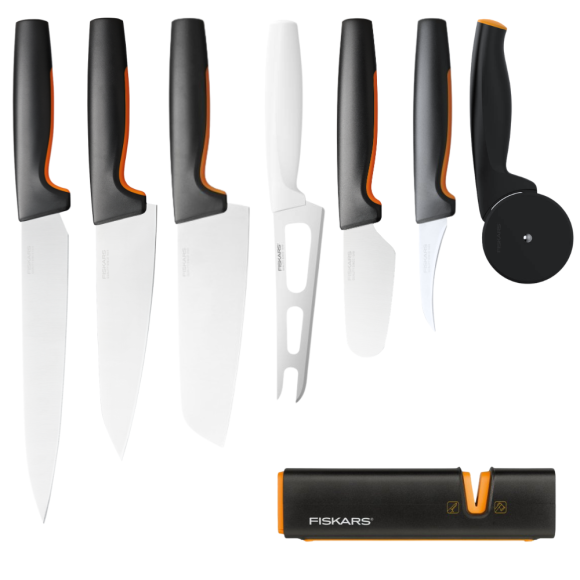 FISKARS FUNCTIONAL FORM Komplet 7 noży kuchennych luzem + Ostrzałka EDGE