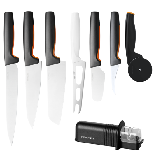FISKARS FUNCTIONAL FORM Komplet 7 noży kuchennych luzem + Ostrzałka ESSENTIAL