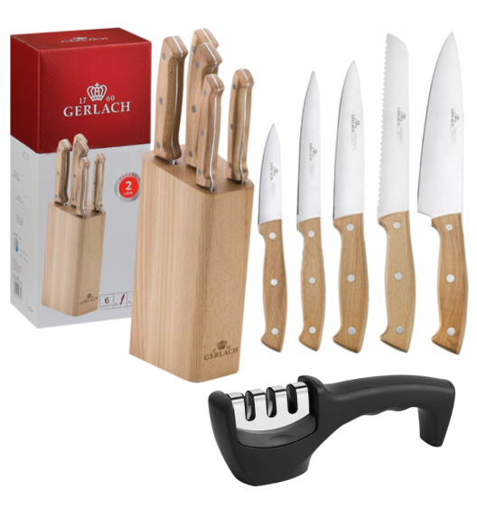 GERLACH COUNTRY 959A Komplet 5 noży w bloku + ostrzałka 3w1 uni czarna