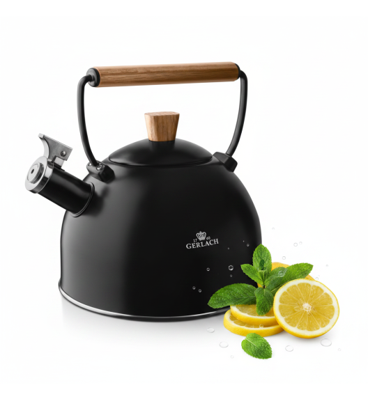 GERLACH NATUR Czajnik 2,5 L / czarny mat z drewnianą rączką / stal nierdzewna