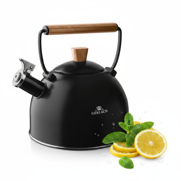 GERLACH NATUR Czajnik 2,5 L / czarny mat z drewnianą rączką / stal nierdzewna