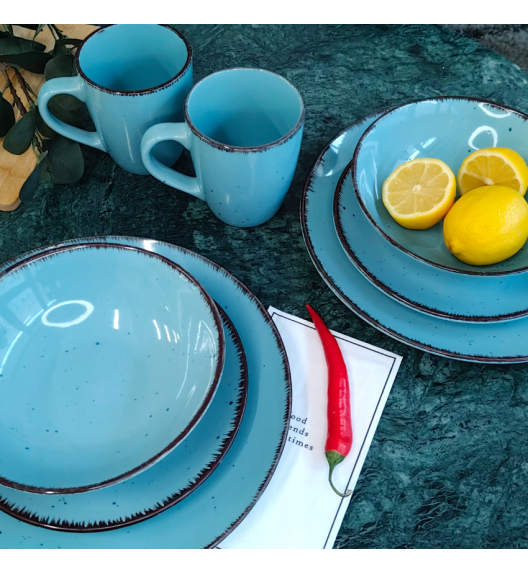 LIVELLO DUNA TURQUOISE CERAMIKA / Serwis obiadowy 24 el dla 6 osób (z kubkiem) / odcień turkusowo - piaskowy