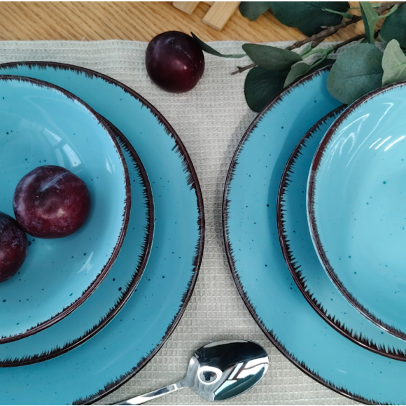 LIVELLO DUNA TURQUOISE CERAMIKA / Serwis obiadowy 24 el dla 6 osób (z kubkiem) / odcień turkusowo - piaskowy