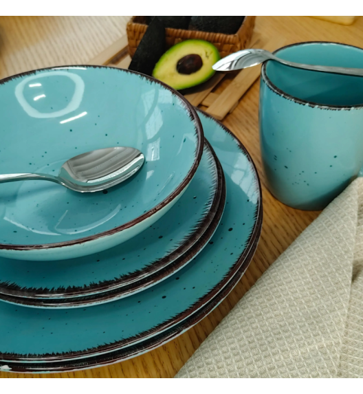 LIVELLO DUNA TURQUOISE CERAMIKA / Serwis obiadowy 24 el dla 6 osób (z kubkiem) / odcień turkusowo - piaskowy
