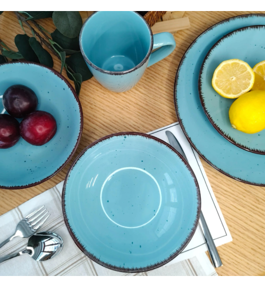 LIVELLO DUNA TURQUOISE CERAMIKA / Serwis obiadowy 24 el dla 6 osób (z kubkiem) / odcień turkusowo - piaskowy