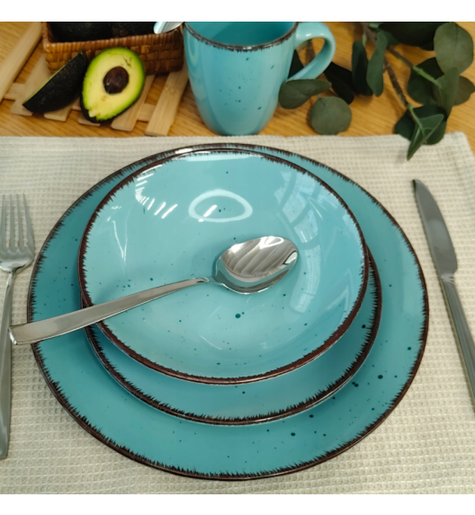 LIVELLO DUNA TURQUOISE CERAMIKA / Serwis obiadowy 24 el dla 6 osób (z kubkiem) / odcień turkusowo - piaskowy