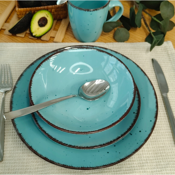 LIVELLO DUNA TURQUOISE CERAMIKA / Serwis obiadowy 24 el dla 6 osób (z kubkiem) / odcień turkusowo - piaskowy