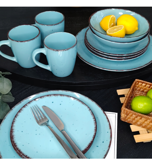 LIVELLO DUNA TURQUOISE CERAMIKA / Serwis obiadowy 24 el dla 6 osób (z kubkiem) / odcień turkusowo - piaskowy