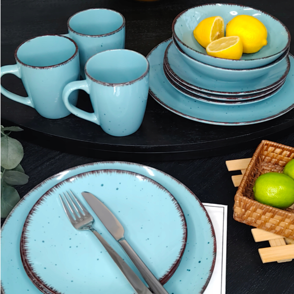 LIVELLO DUNA TURQUOISE CERAMIKA / Serwis obiadowy 24 el dla 6 osób (z kubkiem) / odcień turkusowo - piaskowy