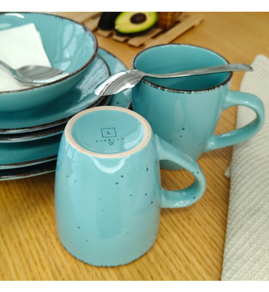 LIVELLO DUNA TURQUOISE CERAMIKA / Serwis obiadowy 24 el dla 6 osób (z kubkiem) / odcień turkusowo - piaskowy