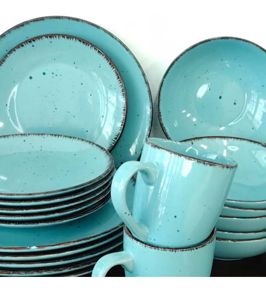 LIVELLO DUNA TURQUOISE CERAMIKA / Serwis obiadowy 24 el dla 6 osób (z kubkiem) / odcień turkusowo - piaskowy