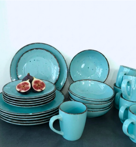 LIVELLO DUNA TURQUOISE CERAMIKA / Serwis obiadowy 24 el dla 6 osób (z kubkiem) / odcień turkusowo - piaskowy