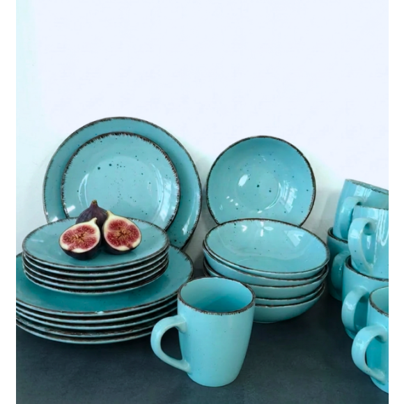 LIVELLO DUNA TURQUOISE CERAMIKA / Serwis obiadowy 24 el dla 6 osób (z kubkiem) / odcień turkusowo - piaskowy