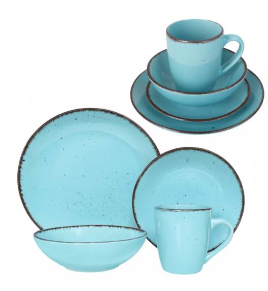 LIVELLO DUNA TURQUOISE CERAMIKA / Serwis obiadowy 24 el dla 6 osób (z kubkiem) / odcień turkusowo - piaskowy