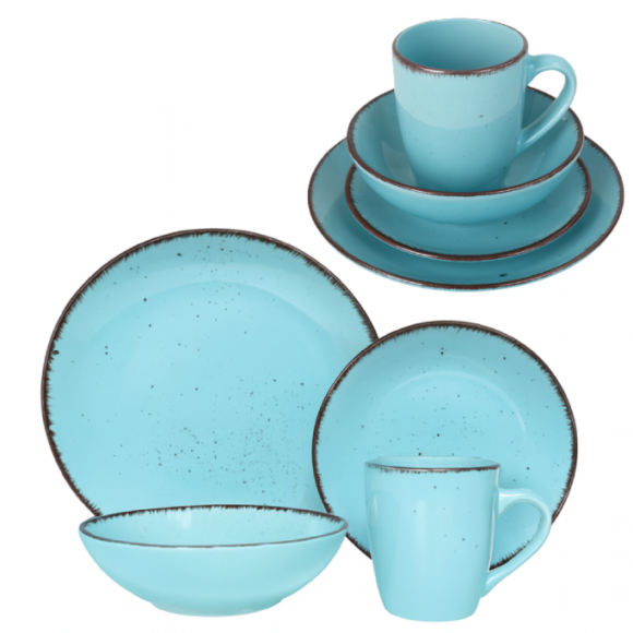 LIVELLO DUNA TURQUOISE CERAMIKA / Serwis obiadowy 24 el dla 6 osób (z kubkiem) / odcień turkusowo - piaskowy