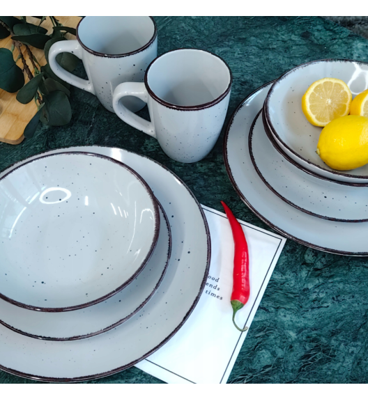 LIVELLO DUNA GREY CERAMIKA / Serwis obiadowy 48 el dla 12 osób (z kubkiem) / odcień szaro - piaskowy