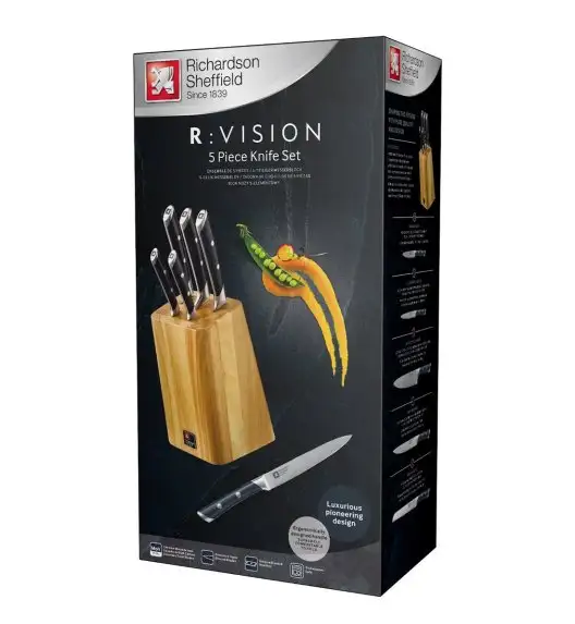 RICHARDSON SHEFFIELD VISION Zestaw 5 noży kuchennych w bloku drewnianym