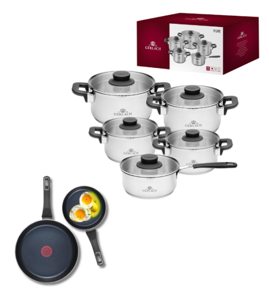 GERLACH PURE Komplet Garnki z pokrywkami 10 el / indukcja + Gerlach Ambiente Patelnia 20, 28 cm