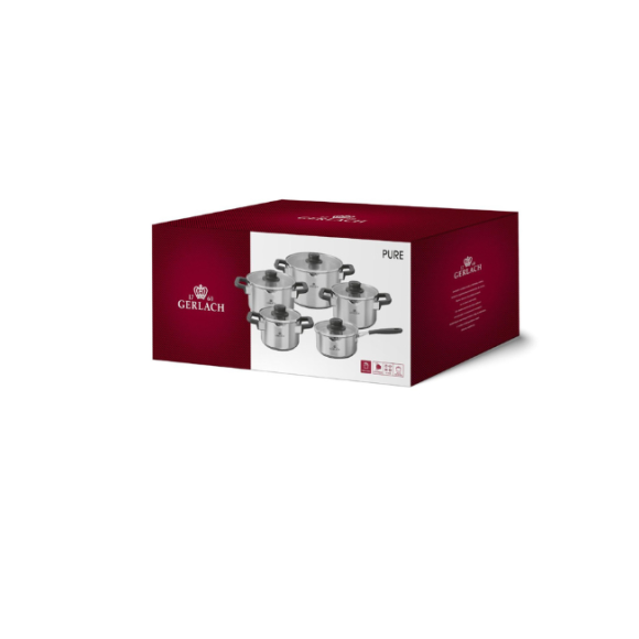 GERLACH PURE Komplet Garnki z pokrywkami 10 el / indukcja + Gerlach Granitex Patelnia 20, 24, 28 cm