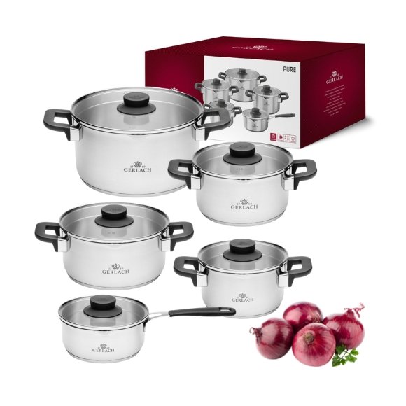 GERLACH PURE Komplet Garnki z pokrywkami 10 el / indukcja + Gerlach Granitex Patelnia 20, 24, 28 cm
