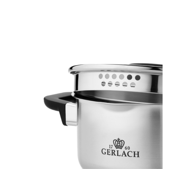GERLACH PURE Komplet Garnki z pokrywkami 10 el / indukcja + Gerlach Granitex Patelnia 20, 24, 28 cm + Patelnia naleśnikowa 26 cm + Brytfanna Granitex z pokrywką 