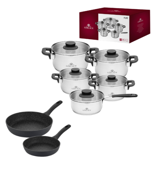 GERLACH PURE Komplet Garnki z pokrywkami 10 el / indukcja + Gerlach Granitex Patelnia 20, 28 cm