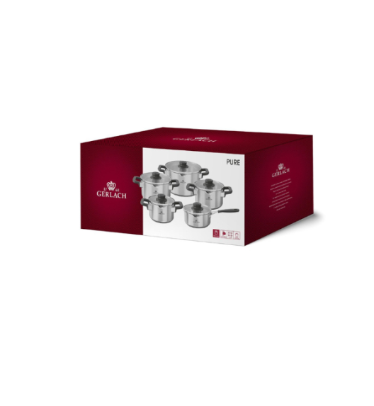 GERLACH PURE Komplet Garnki z pokrywkami 10 el / indukcja + Gerlach Harmony Classic Patelnia 20, 24, 28 cm
