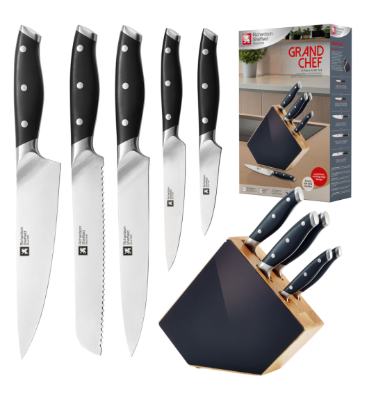RICHARDSON SHEFFIELD GRAND CHEF Zestaw 5 noży kuchennych w bloku drewnianym