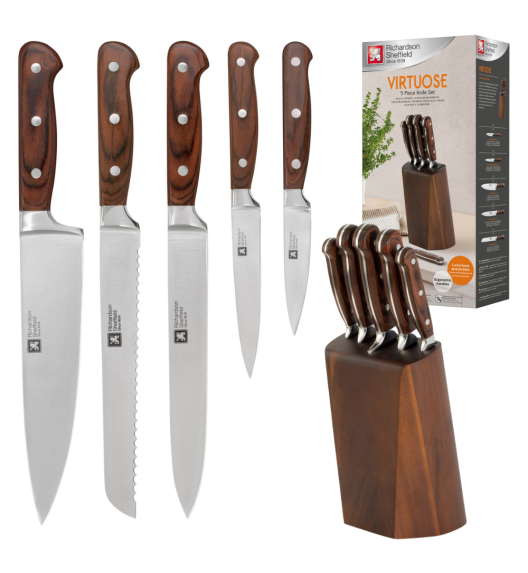 RICHARDSON SHEFFIELD VIRTUOSE Zestaw 5 noży kuchennych w bloku drewnianym