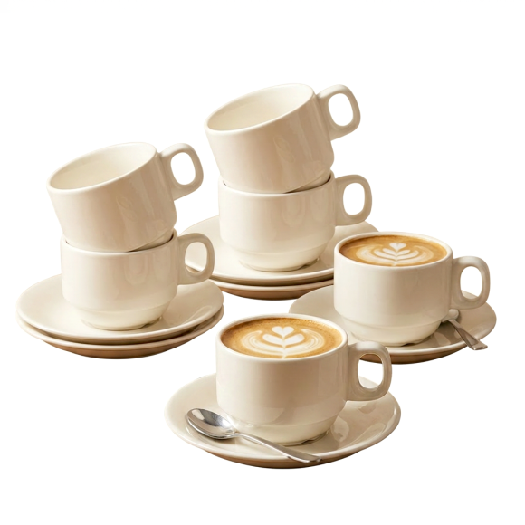 KAIA HOME Komplet 6x Filiżanka 220 ml ze spodkiem 14,5 cm