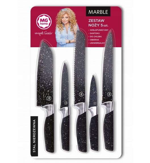 MG HOME MARBLE Zestaw 5 noży w blistrze / stal nierdzewna