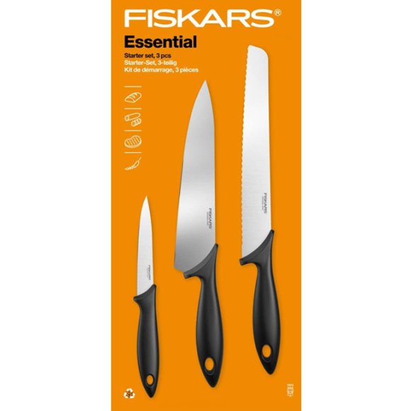FISKARS ESSENTIAL Komplet 6 noży (kuchenne + do obierania) w pudełku / stal nierdzewna
