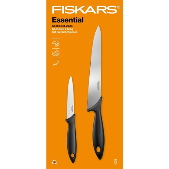 FISKARS ESSENTIAL Komplet 9 noży (kuchenne + Szefa + do obierania + do pomidorów) / stal nierdzewna
