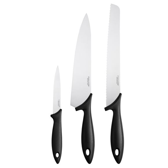 FISKARS ESSENTIAL Komplet 9 noży (kuchenne + Szefa + do obierania + do pomidorów) / stal nierdzewna