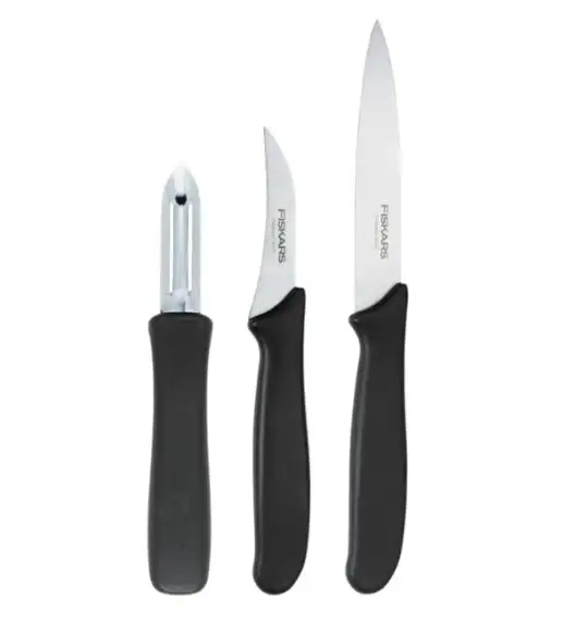 FISKARS ESSENTIAL Komplet 9 noży (kuchenne + Szefa + do obierania + do pomidorów) / stal nierdzewna