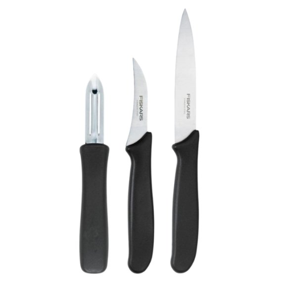 FISKARS ESSENTIAL Komplet 9 noży (kuchenne + Szefa + do obierania + do pomidorów) / stal nierdzewna