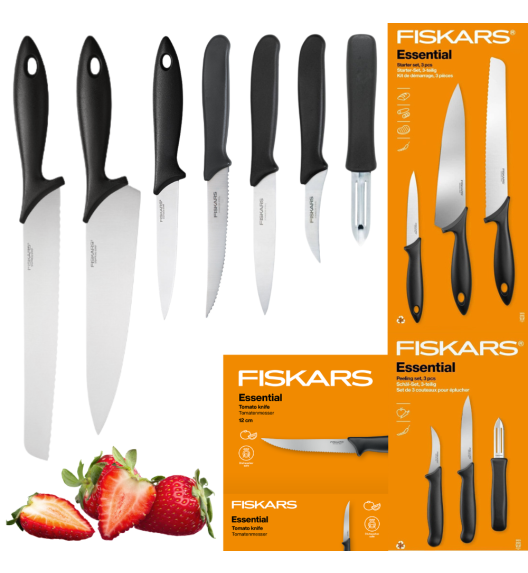 FISKARS ESSENTIAL Komplet 7 noży (kuchenne + do obierania + do pomidorów) / stal nierdzewna
