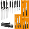 FISKARS ESSENTIAL Komplet 8 noży (kuchenne + Szefa + do obierania) w pudełku + Ostrzałka ESSENTIAL