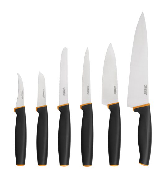 FISKARS CONTROL+ Zestaw 6 noży kuchennych FAVOURITE + COOK'S SET + Ostrzałka 3w1 uniwersalna / japońska stal nierdzewna