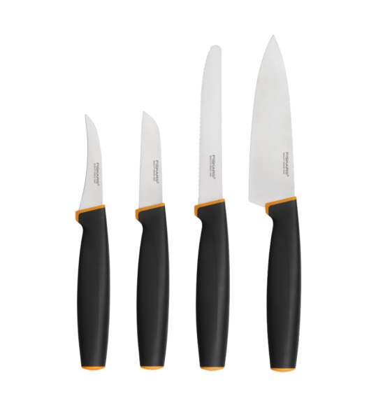 FISKARS CONTROL+ Zestaw 4 noży kuchennych FAVOURITE SET + Ostrzałka 3w1 uniwersalna / japońska stal nierdzewna
