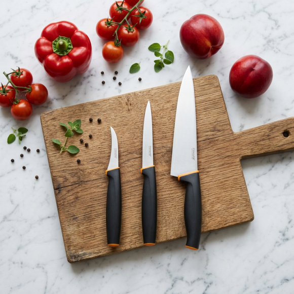 FISKARS CONTROL+ Zestaw 3 noży kuchennych COOK'S SET + Ostrzałka 3w1 uniwersalna / japońska stal nierdzewna