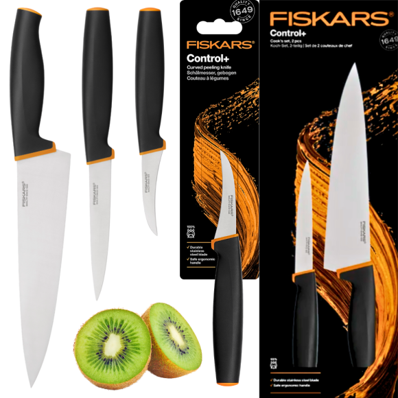FISKARS CONTROL+ Zestaw 3 noży kuchennych COOK'S SET + Ostrzałka 3w1 uniwersalna / japońska stal nierdzewna