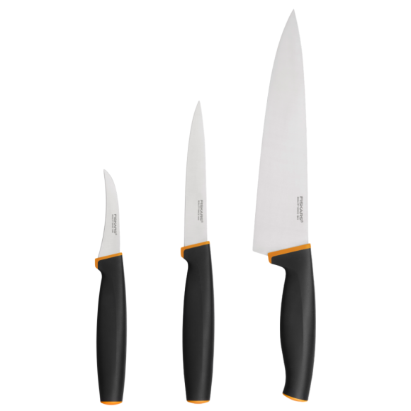 FISKARS CONTROL+ Zestaw 3 noży kuchennych COOK'S SET + Ostrzałka ceramiczna Essential Roll-Sharp / japońska stal nierdzewna