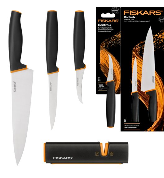 FISKARS CONTROL+ Zestaw 3 noży kuchennych COOK'S SET + Ostrzałka Edge / japońska stal nierdzewna
