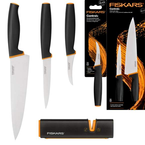 FISKARS CONTROL+ Zestaw 3 noży kuchennych COOK'S SET + Ostrzałka Edge / japońska stal nierdzewna
