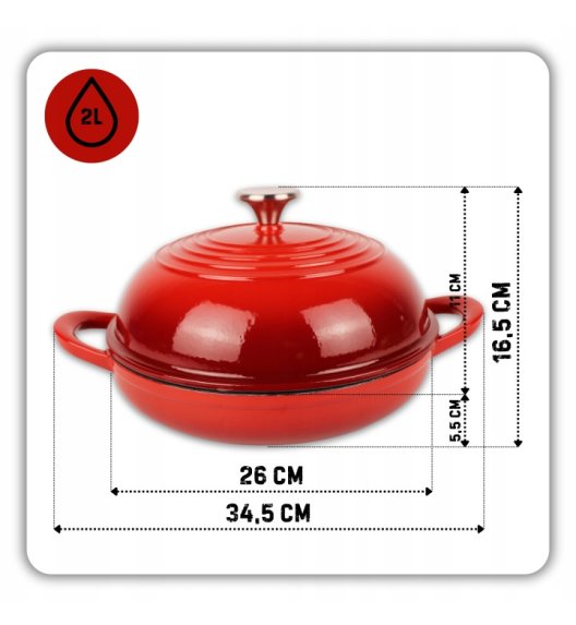 HAGE Garnek do pieczenia chleba 2 l żeliwny emaliowany 26 cm / czerwony