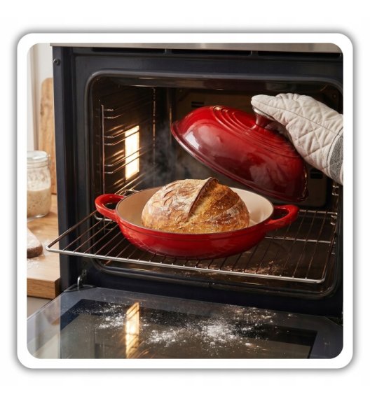 HAGE Garnek do pieczenia chleba 2 l żeliwny emaliowany 26 cm / czerwony