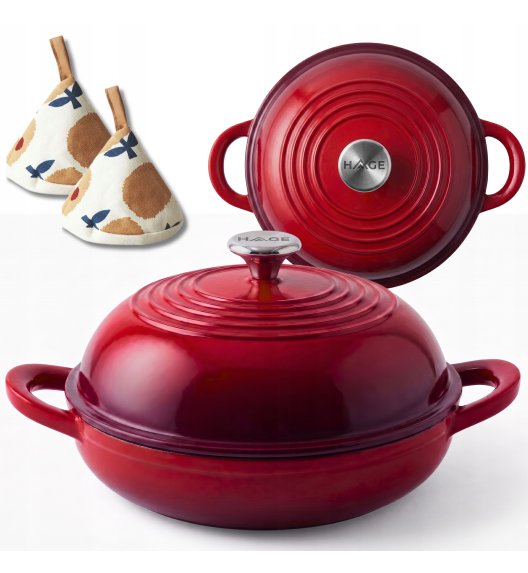 HAGE Garnek do pieczenia chleba 2 l żeliwny emaliowany 26 cm / czerwony